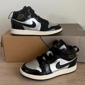 Nike Air Jordan 1 Mid Black/Metallic Silver Kids Sneakers - SZ 12 C